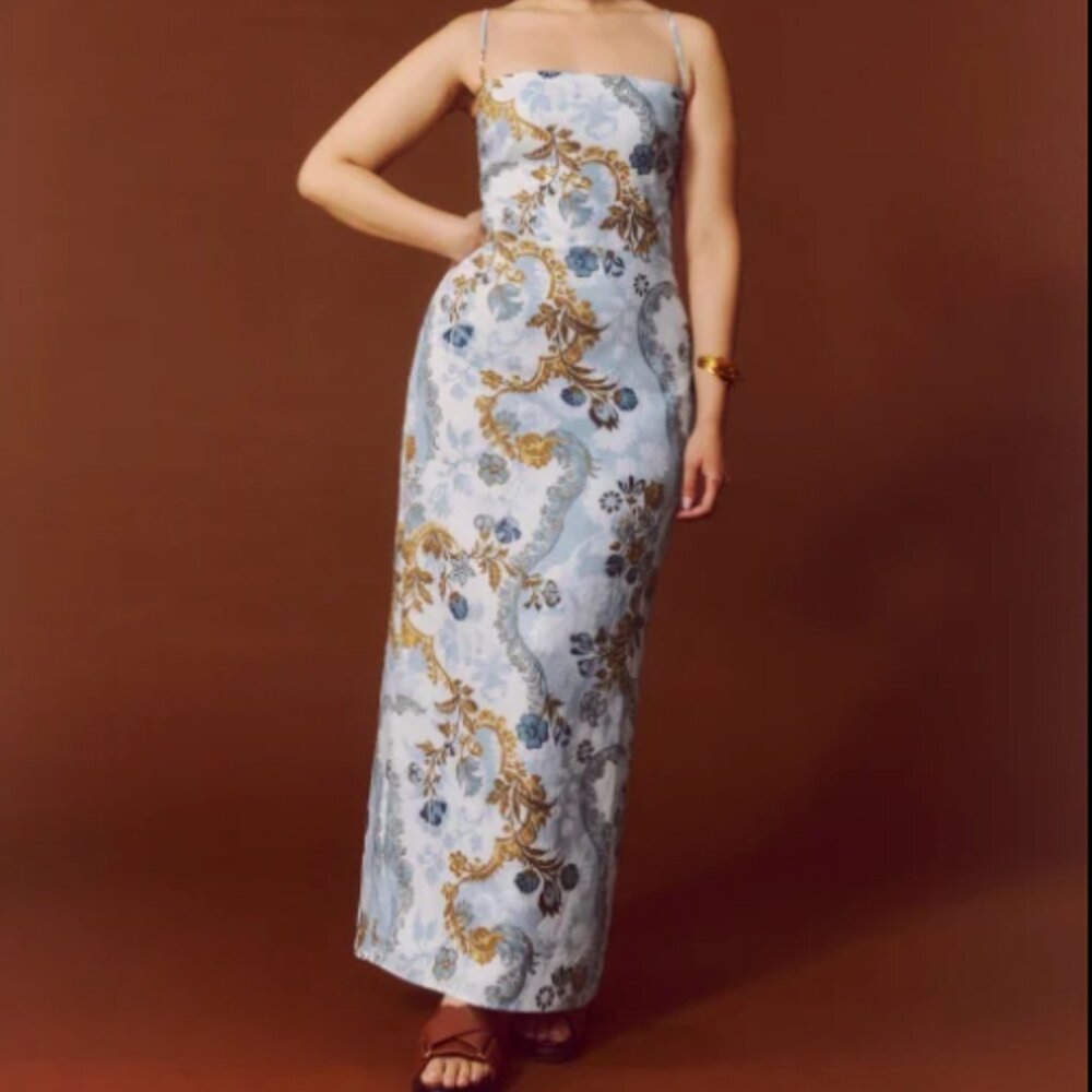 REFORMATION 'Frankie' Linen Dress in Reign Print Size 4